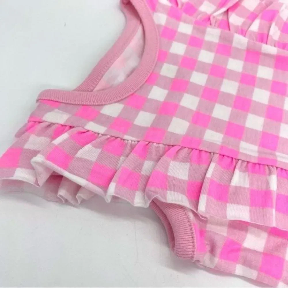 Cat & Jack Baby Pink Checkered Flutter Sleeve Bodysuit Onsie New 0-3 Months